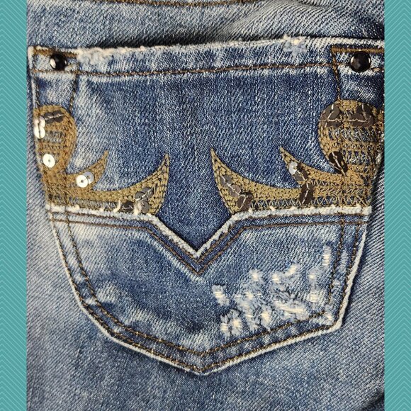 Diesel Distressed Front Sequin Low Rise Liv Straight Leg Jeans - Picture 2 of 5